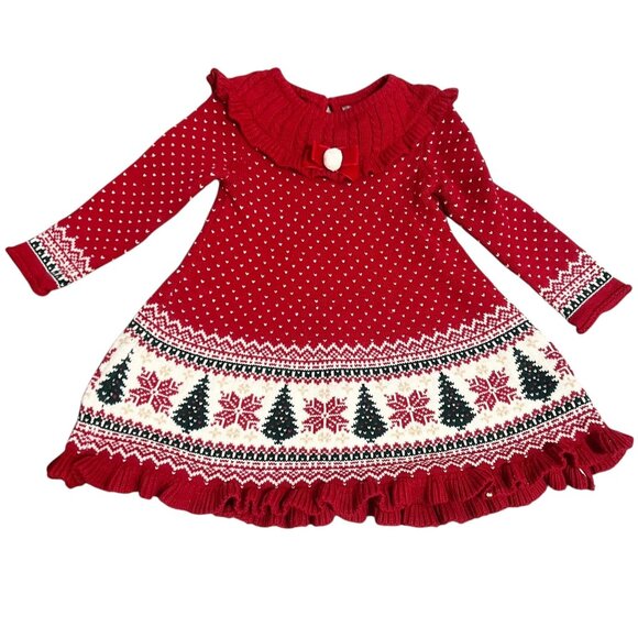 Tahari Other - Tahari Baby Sweater Dress Girls Size 24M Red White Green Fair Isle Christmas
